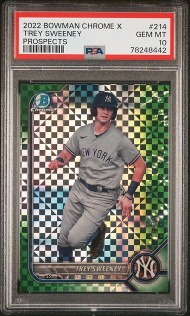 Trey Sweeney 2022 Bowman Chrome X green ref. #'d /31 PSA 10