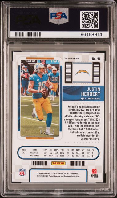 Justin Herbert 2022 Panini Contenders Optic RWB prizm #'d 02/13 PSA 9