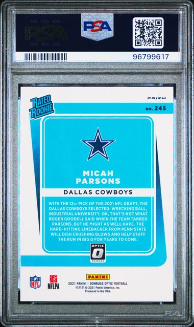 Micah Parsons 2021 Donruss Optic Rated Rookie Green Velocity PSA 10 (Slab Crack)