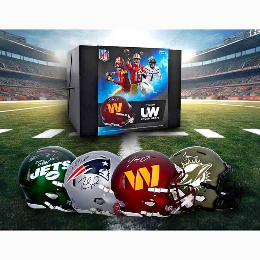 american football helmet wraps 2025 Under Wraps NFL Mystery Autographed Authentic Helmet