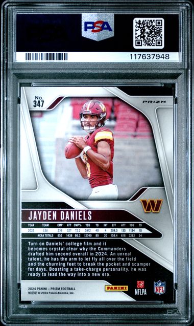 Jayden Daniels 2024 Panini Prizm silver prizm rookie card #347 PSA 9