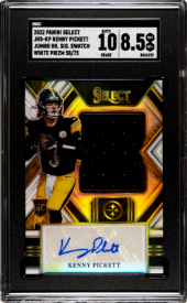 Kenny Pickett 2022 Panini Select Jumbo Rk.Sig.Swatch White Prizm #'d 58/75 SGC 8.5