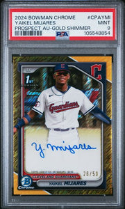 Yaikel Mijares 2024 Bowman Chrome 1st Bowman Gold Shimmer Autograph #'d 26/50 PSA 9