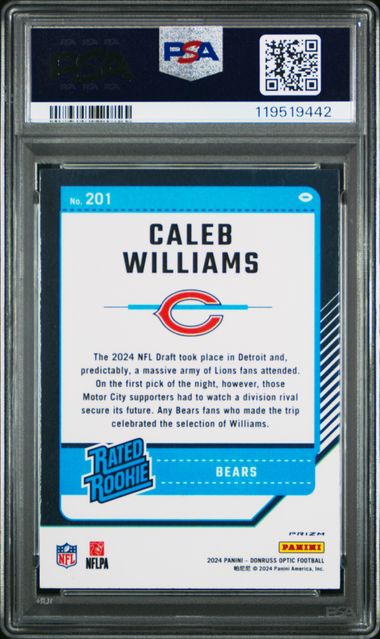 Caleb Williams 2024 Panini Donruss Optic silver holo rookie card PSA 9