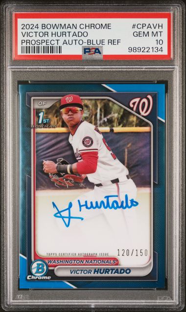 Victor Hurtado 2024 1st Bowman Chrome autograph blue ref. #'d 120/150 PSA 10