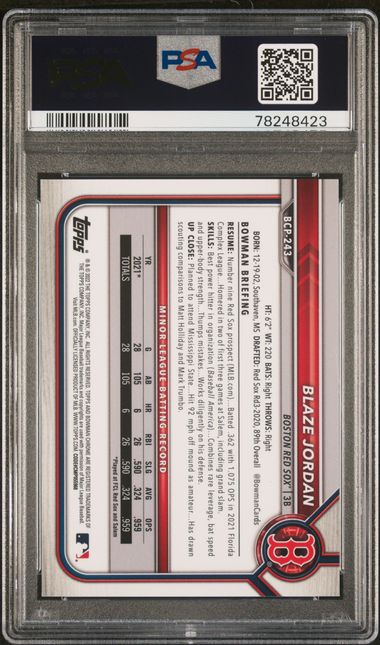 Blaze Jordan 2022 Bowman Chrome X green #'d 29/31 PSA 10