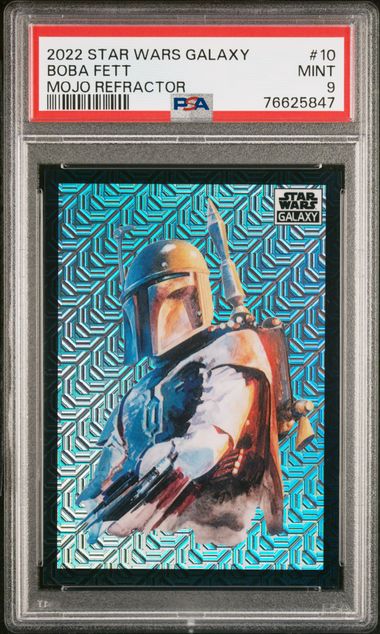 Boba Fett 2022 Topps Chrome Galaxy Mojo Refractor #'d 12/50 PSA 9 Piece Of The Game Boba Fett 2022 Topps Chrome Galaxy Mojo Refractor #'d 12/50 PSA 9 Piece Of The Game