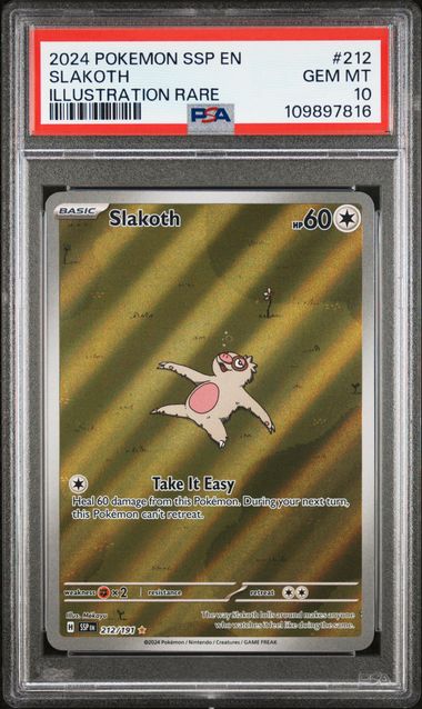 Slakoth 2024 Pokemon Surging Sparks Illustration rare holo #212/191 PSA 10