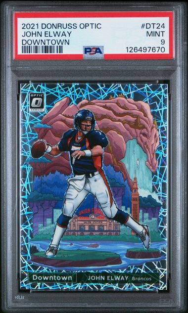 John Elway 2021 Donruss Optic Downtown SP PSA 9