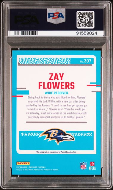 Zay Flowers 2023 Panini Donruss Rookie Autograph PSA 10