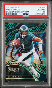Jalen Hurts 2023 Panini Select Dragon Scale prizm #'d 62/70 PSA 10