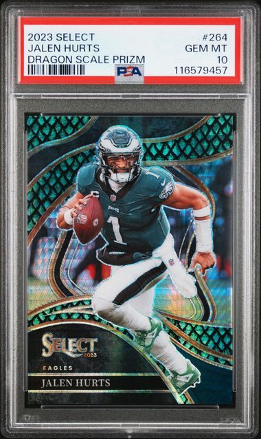 Jalen Hurts 2023 Panini Select Dragon Scale prizm #'d 62/70 PSA 10