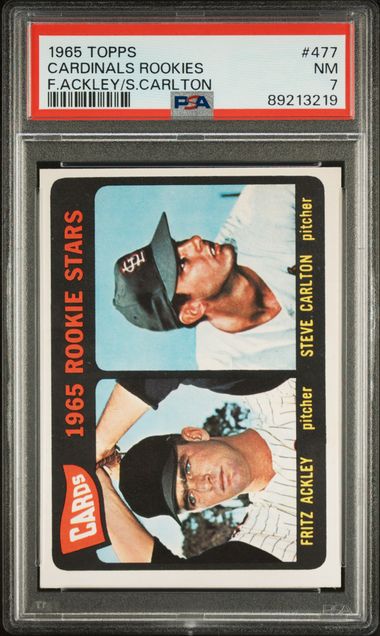 Cardinals Rookies Steve Carlton Fritz Ackley 1965 Topps #477 PSA 7