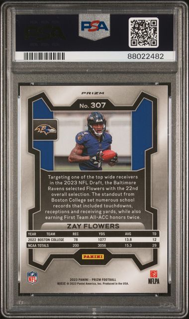 Zay Flowers 2023 Panini Prizm Neon Green Pulsar Rookie PSA 10