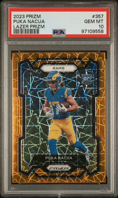 Puka Nacua 2023 Panini Prizm Lazer Rookie PSA 10