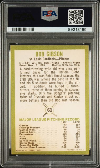 Bob Gibson 1963 Fleer #61 PSA 7