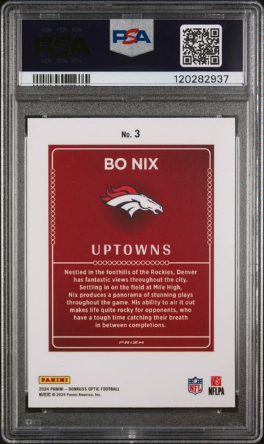 Bo Nix 2024 Panini Donruss Optic Uptown Rookie SSP PSA 8
