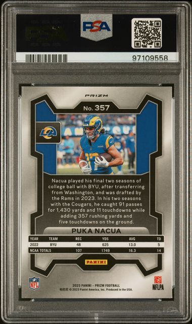 Puka Nacua 2023 Panini Prizm Lazer Rookie PSA 10