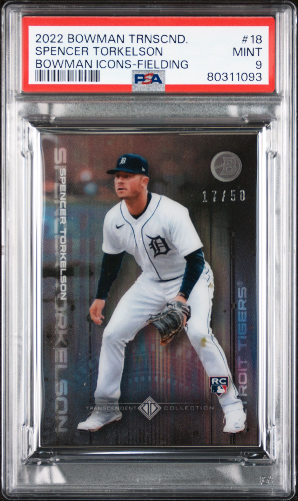 Spencer Torkelson 2022 Bowman Transcendent Collection Bowman Icons /50 Fielding PSA 9