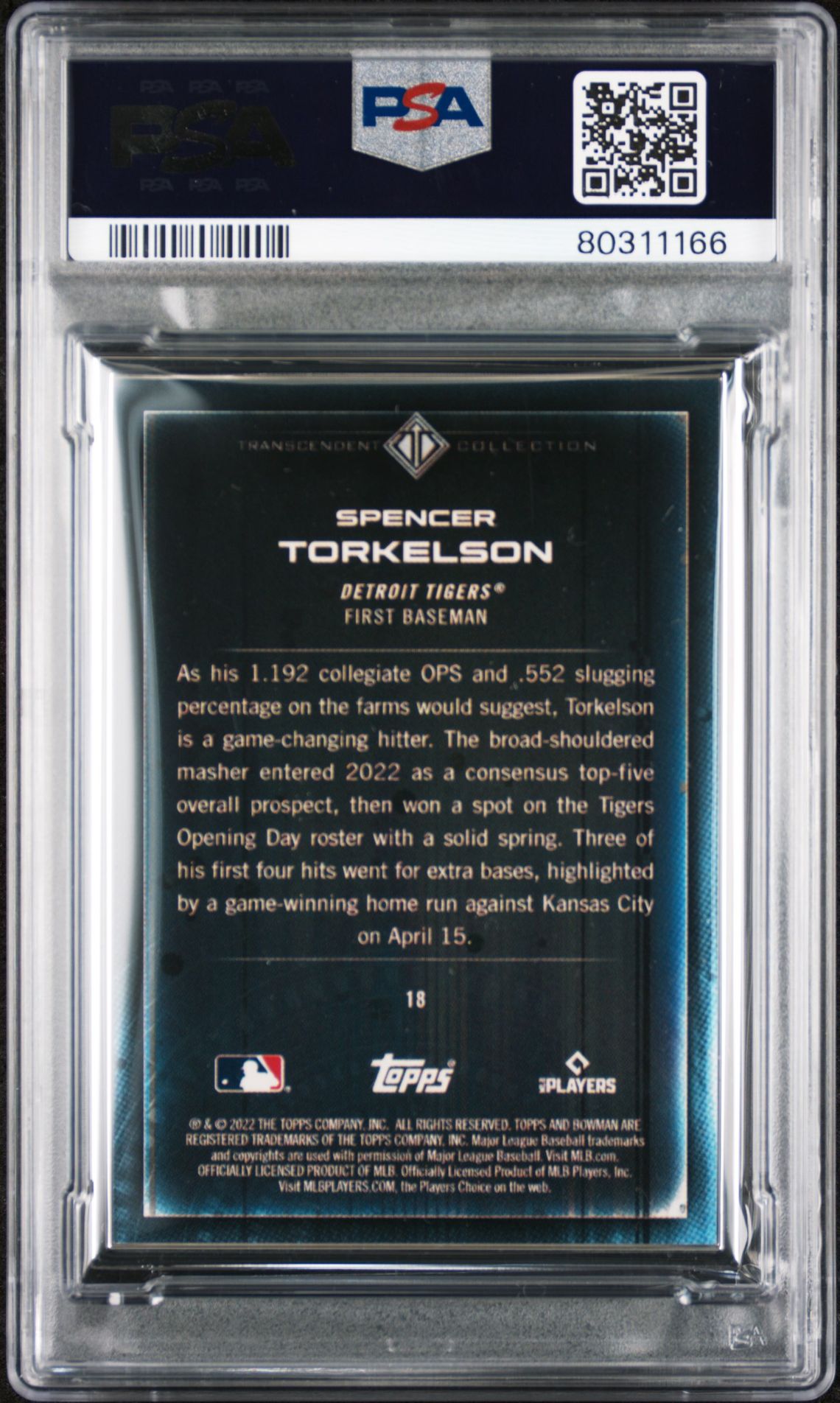 Spencer Torkelson 2022 Bowman Transcendent Collection Bowman Icons /50 Batting PSA 10