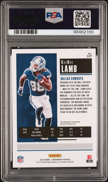 CeeDee Lamb 2020 Panini Contender Autograph Playoff rookie ticket #'d 84/99 PSA 9