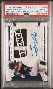 Spencer Jones 2023 National Treasures Die-Cut Material Signature #'d 23/99 PSA 8