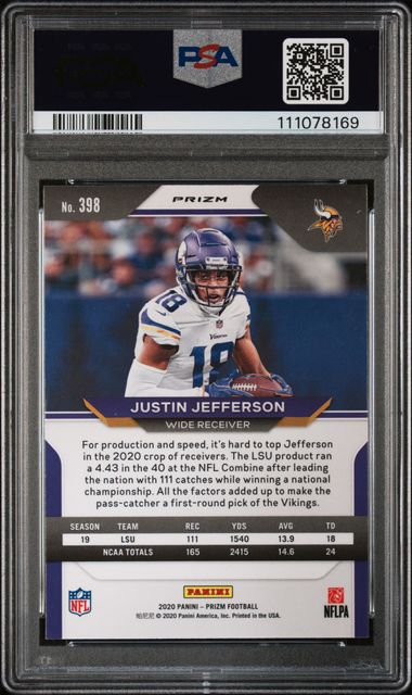Justin Jefferson 2020 Panini Prizm Lazer Prizm Rookie PSA 9