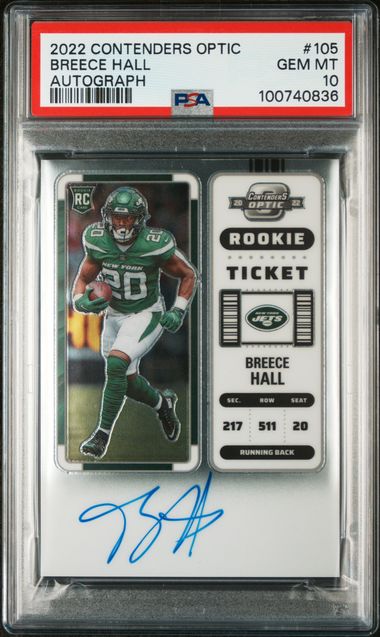 Breece Hall 2022 Panini Contenders Optic autograph rookie ticket PSA 10