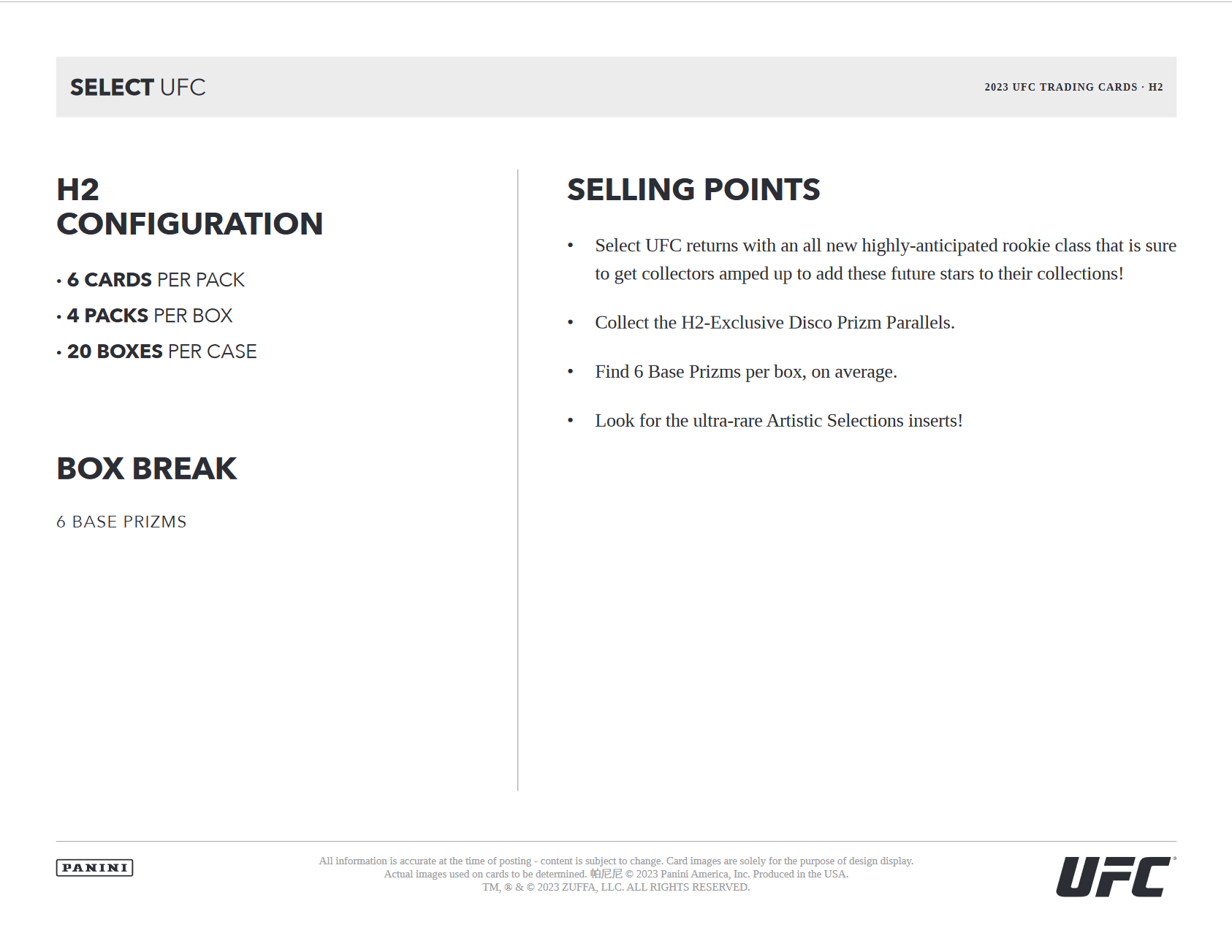 2023 Panini Select UFC H2 20 Box Case