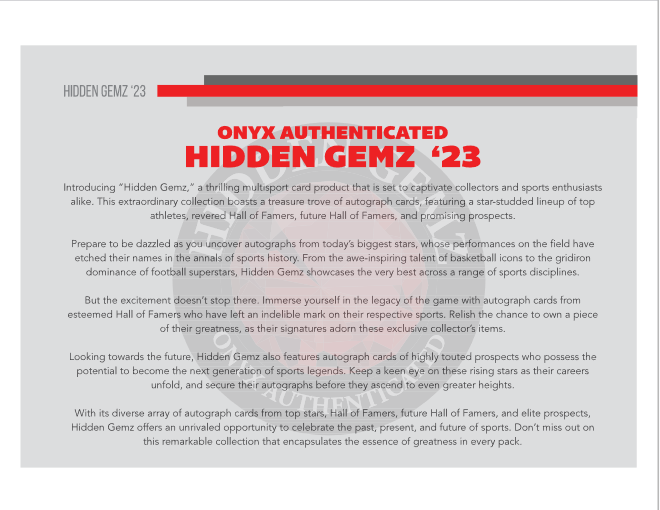 2023 Onyx Hidden Gemz Collection 4 Box Case