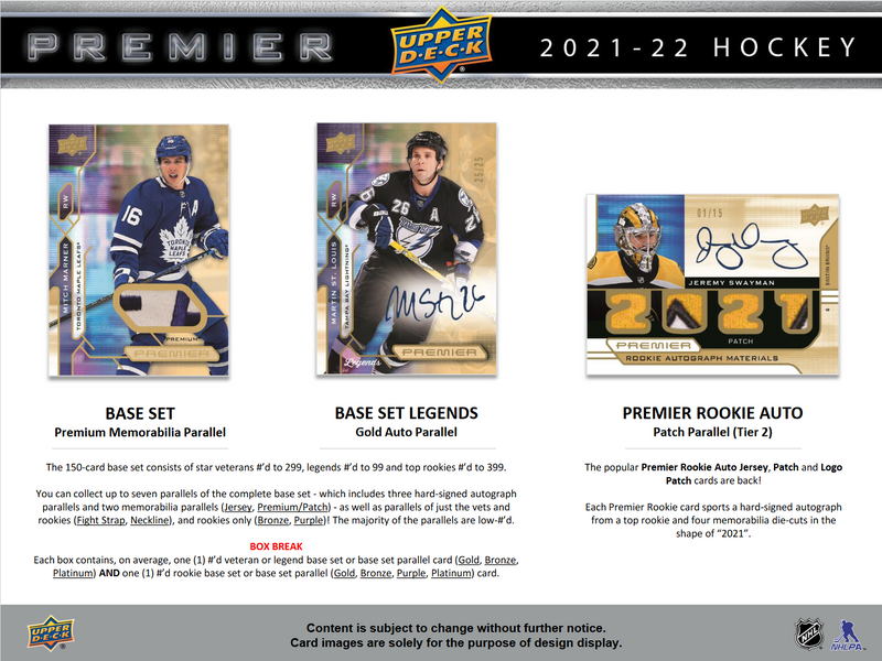2021-22 Upper Deck Premier Hockey Hobby 10 Box Case [Contact Us To Order]