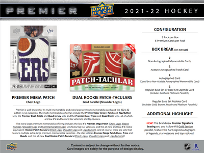 2021-22 Upper Deck Premier Hockey Hobby Box [Contact Us To Order]