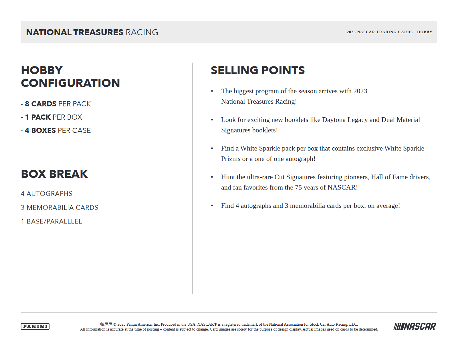 2023 Panini National Treasures Racing Hobby 4 Box Case