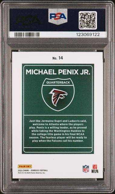 Michael Penix Jr. 2024 Panini Donruss Downtown rookie card PSA 9