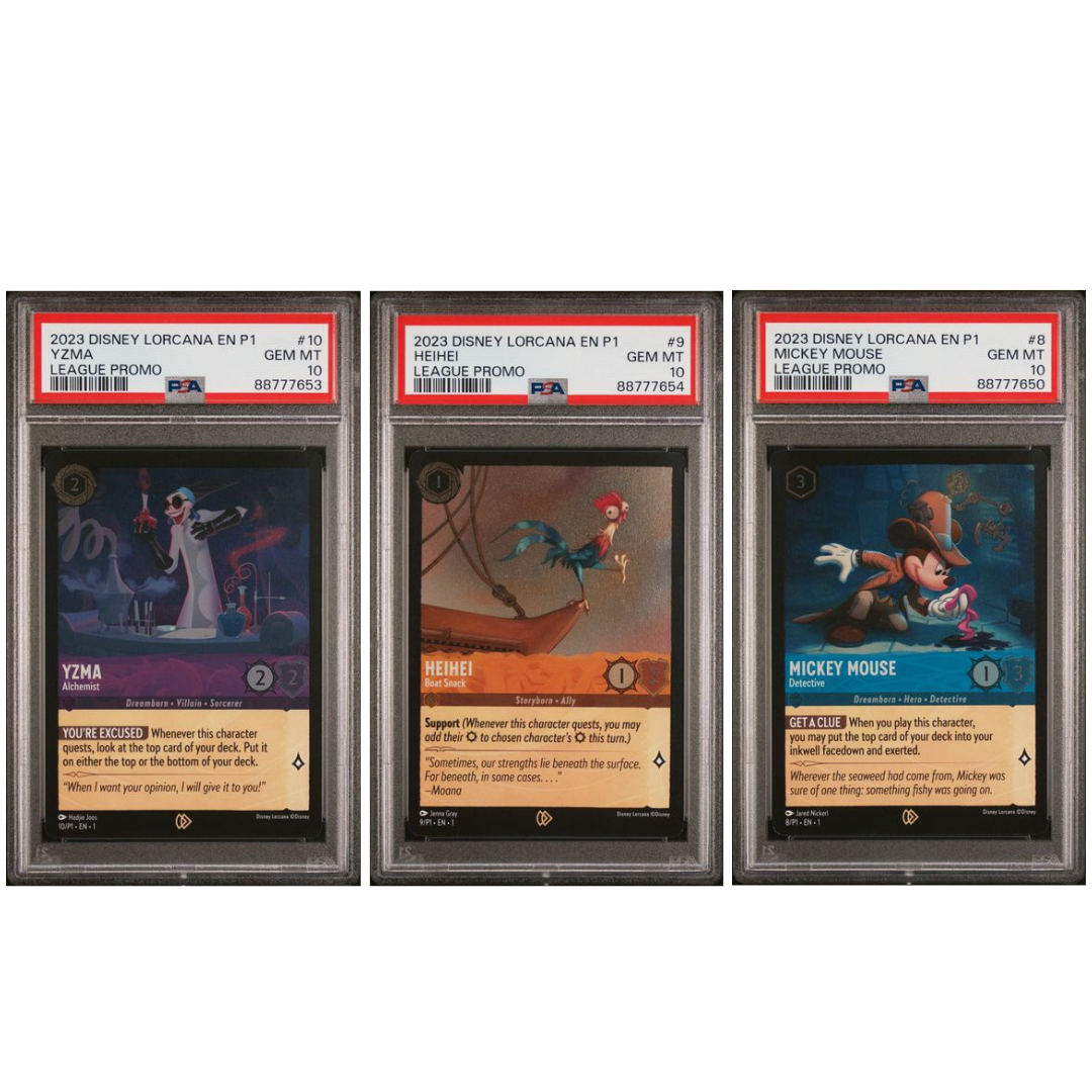 Disney Lorcana Chapter One League Promo Set Mickey, HeiHei, Yzma PSA 10