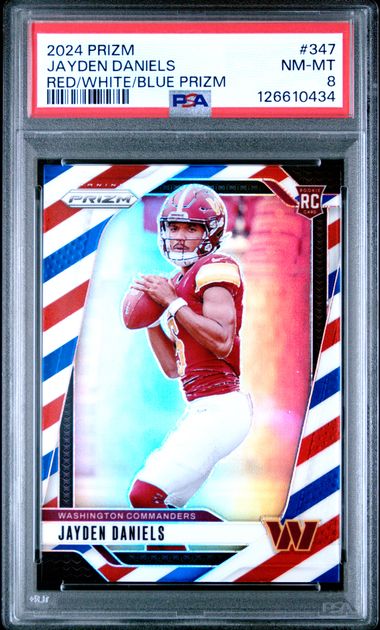 Jayden Daniels 2024 Panini Prizm RWB prizm rookie card #347 PSA 8