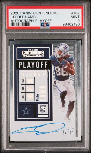 CeeDee Lamb 2020 Panini Contender Autograph Playoff rookie ticket #'d 84/99 PSA 9