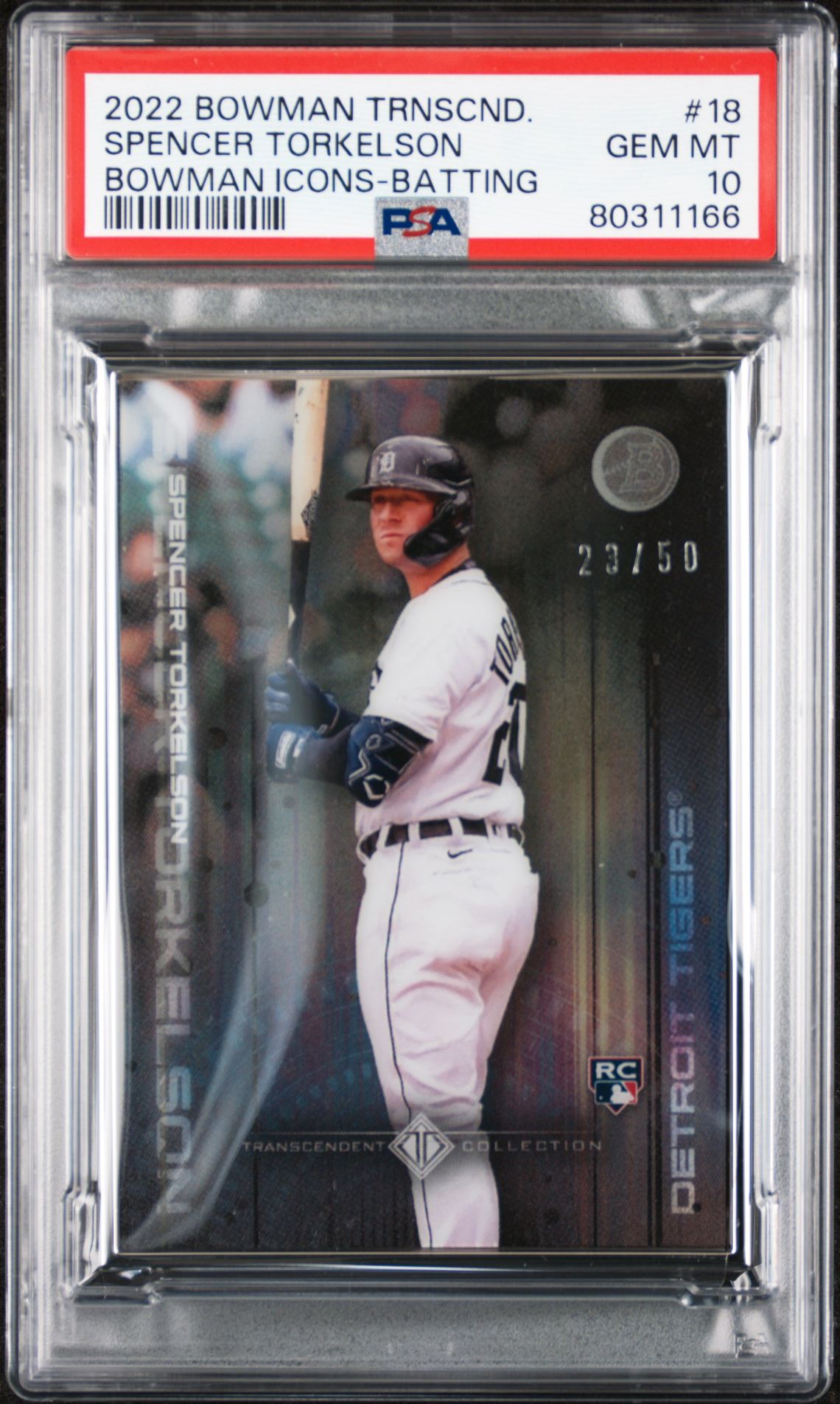 Spencer Torkelson 2022 Bowman Transcendent Collection Bowman Icons /50 Batting PSA 10