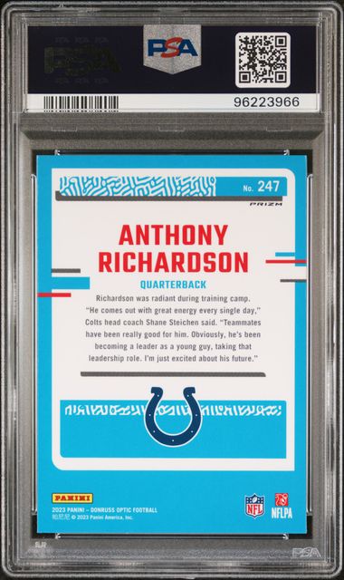 Anthony Richardson 2023 Panini Donruss Optic Blue Hyper Rated Rookie PSA 10