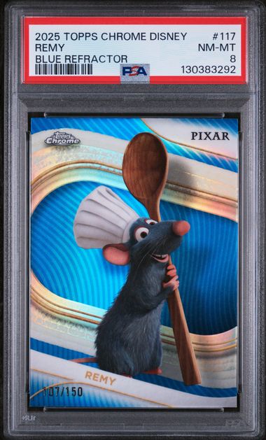 Remy 2025 Topps Chrome Disney Blue Refractor #'d 107/150 PSA 8