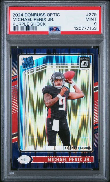 Michael Penix Jr. 2024 Panini Donruss Optic Purple Shock prizm rookie card PSA 9