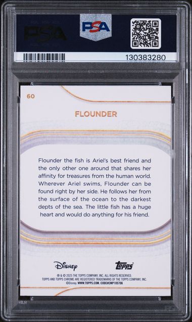 Flounder 2025 Topps Chrome Disney Yellow Refractor #'d 251/275 PSA 8