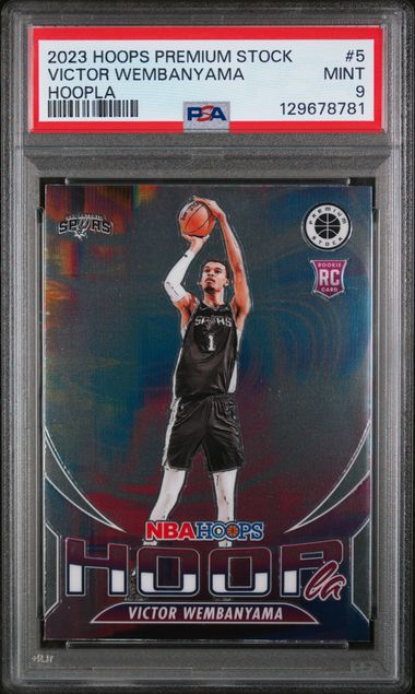 Victor Wembanyama 2023 Panini Hoops Premium Stock Hoopla rookie card PSA 9