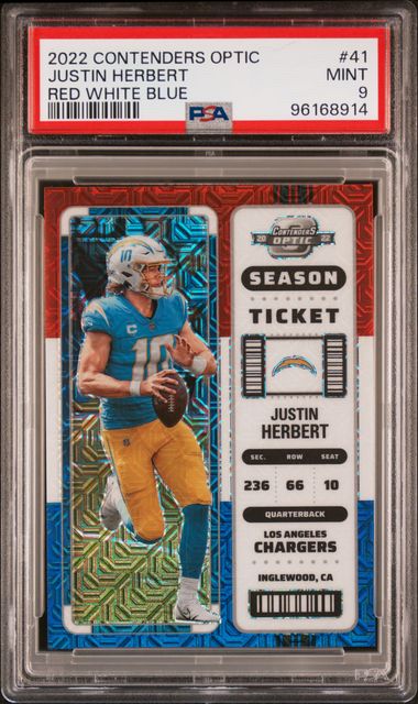 Justin Herbert 2022 Panini Contenders Optic RWB prizm #'d 02/13 PSA 9
