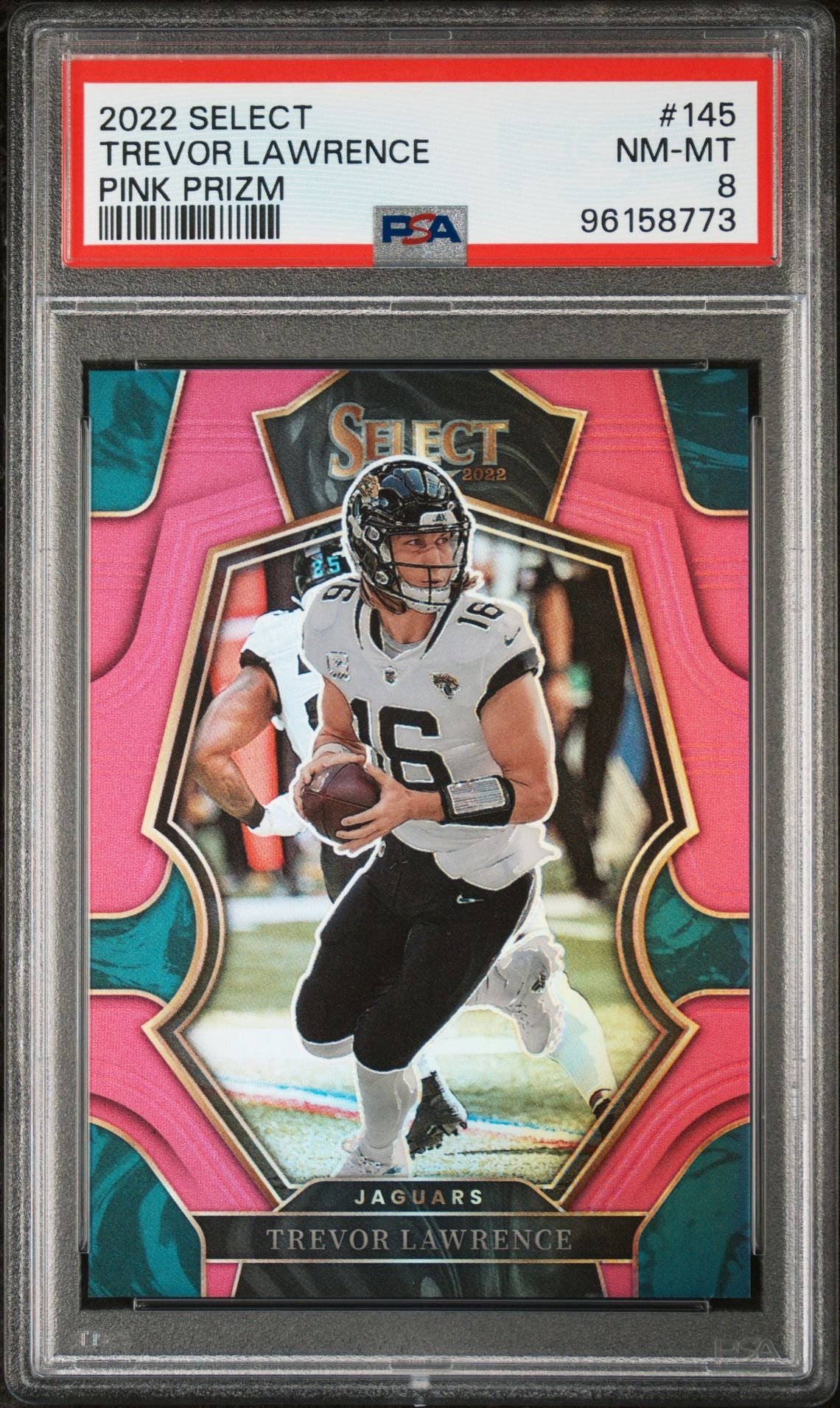 Trevor Lawrence 2023 Panini Select Pink Prizm #'d 07/10 PSA 8