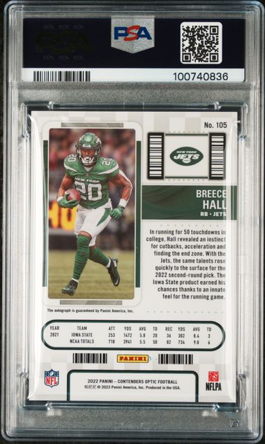 Breece Hall 2022 Panini Contenders Optic autograph rookie ticket PSA 10
