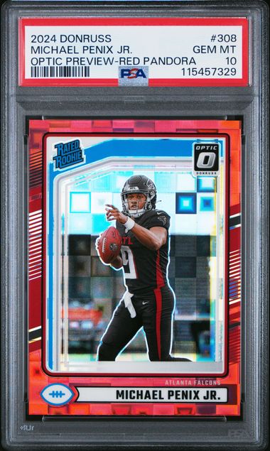 Michael Penix Jr. 2024 Panini Donruss Optic Preview Red Pandora prizm rookie card PSA 10