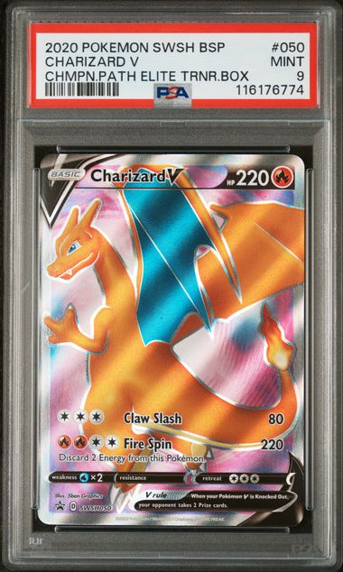 Charizard V Pokémon Champion's Path ETB Black Star Promo #SWSH050 PSA 9