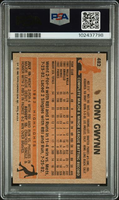 Tony Gwynn 1983 Topps rookie card #482 PSA 8