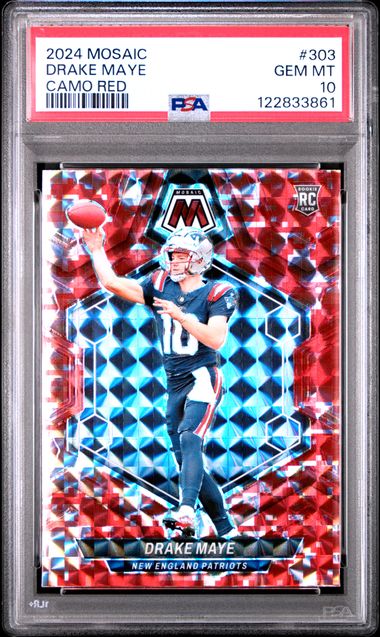 Drake Maye 2024 Panini Mosaic Camo Red Rookie PSA 10